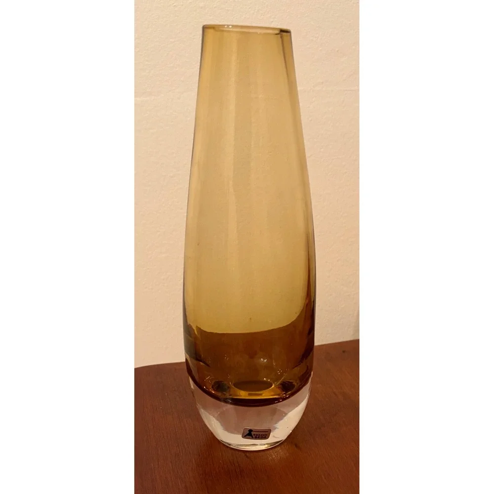 Vintage NWT Seda Sweden Art Glass Bud Vase Amber Mid Century Modern Scandinavian